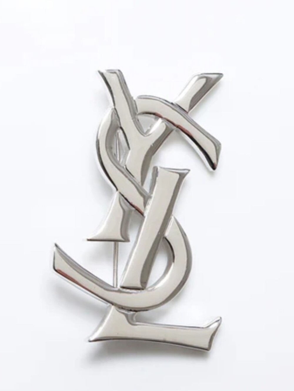 Vintage Yves Saint Laurent Silver Interlocked YSL Logo Pin Silver Tone New
